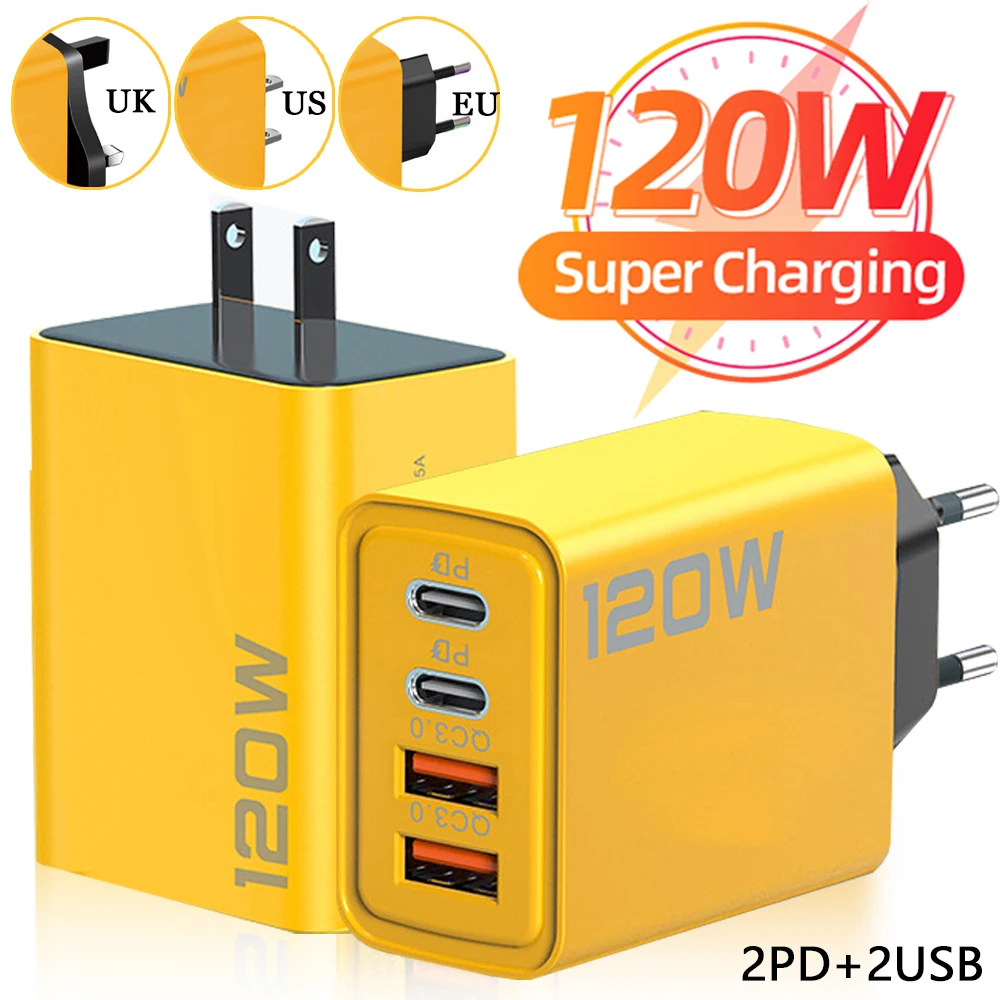 Fast-Charging-120W-4-Ports-Mobile-Phone-Charger-QC-USB-Typ