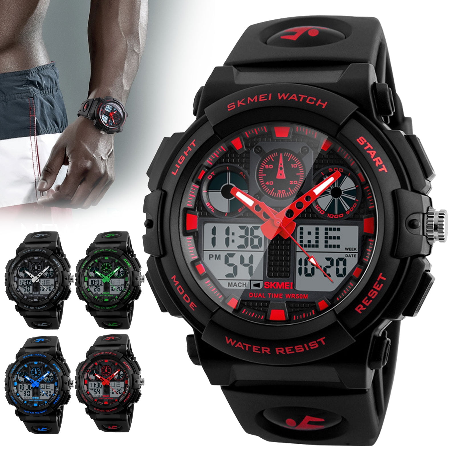 Men's Digital Sports Watch, Large Face Waterproof Wrist