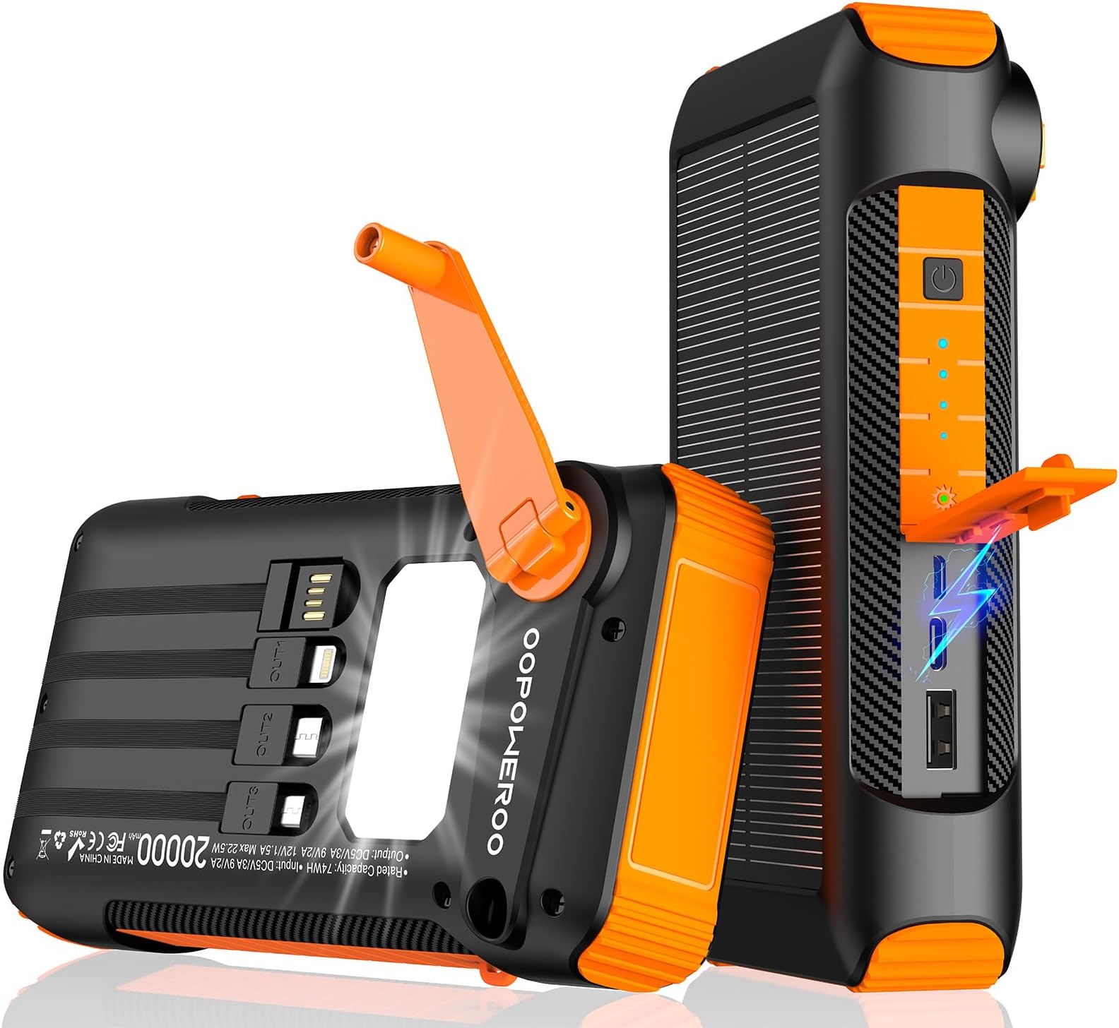 Oopoweroo Solar Power Bank 20000mAh Built in Hand Crank